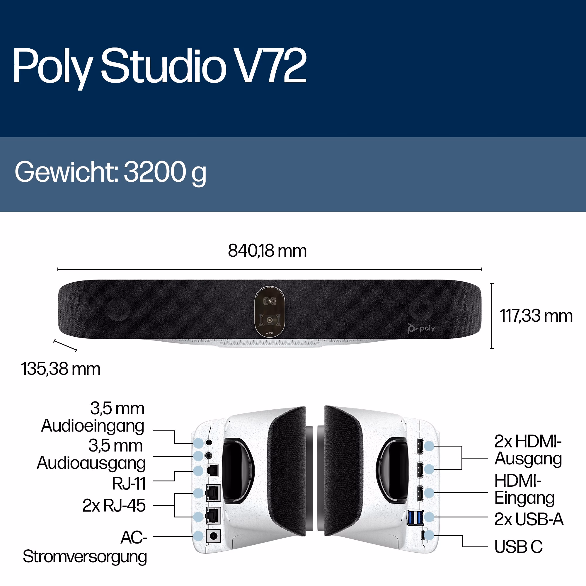 HP Poly Studio V72 USB 4K Videobar