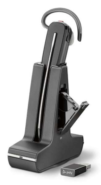 Poly Savi 8245 UC USB Konvertible DECT NC Headset mit D200 DECT USB Dongle mit Zusatzakku für PC Sof