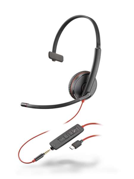 Poly Blackwire C3215 USB-C & 3,5mm Klinke Mono NC Headset mit CallControl für UC/Microsoft