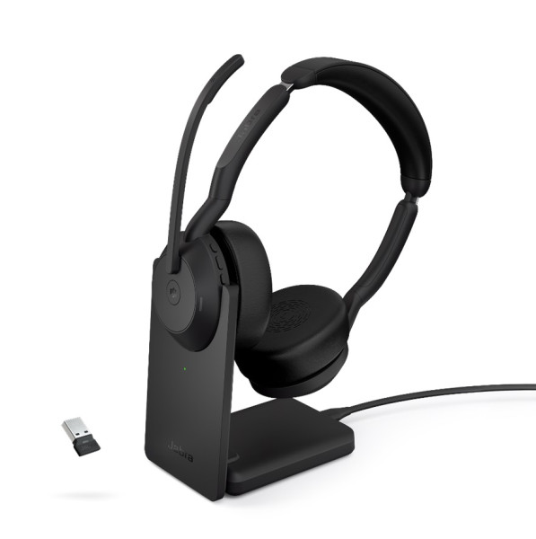 Jabra Evolve2 55 Stand Link380a MS Stereo Bluetooth ANC Headset inkl. Ladestation & Link380a USB-A B