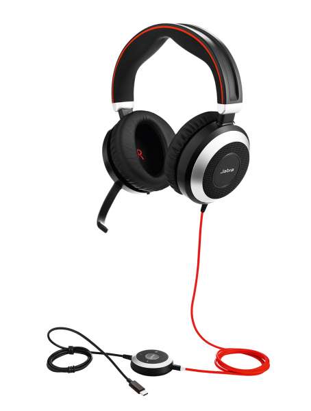 Jabra Evolve 80 UC Duo ANC USB-C & 3,5mm Klinke NC Headset mit Active Noise Cancellation, Busylight