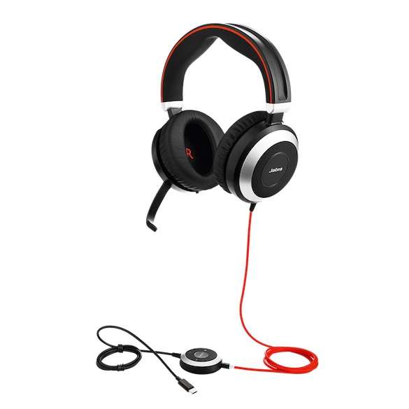 Jabra Evolve 80 UC Duo ANC USB-C & 3,5mm Klinke NC Headset mit Active Noise Cancellation, Busylight