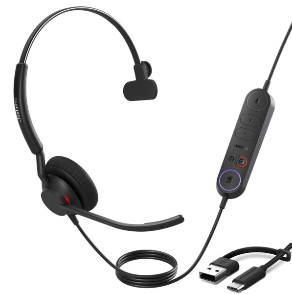 Jabra Engage 40 USB C/A MS Teams Mono Inline Link Headset mit USB-C auf USB-A Adapter