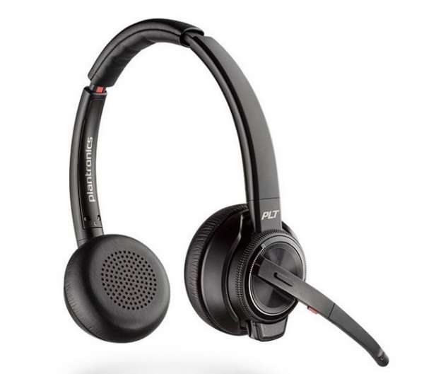 Poly Savi 8220 Duo ANC Office DECT NC Headset mit Active Noise Cancellation für Festnetz, PC Softpho