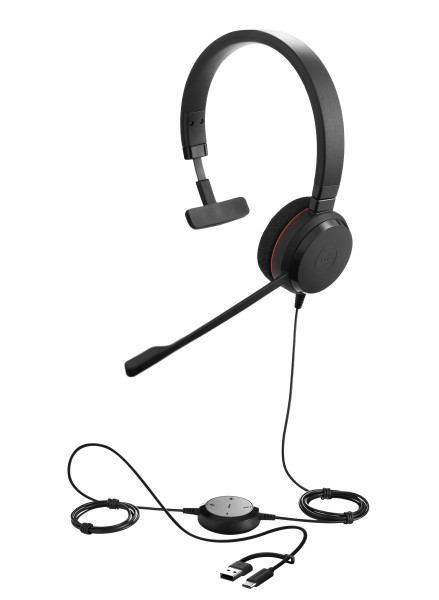 Jabra Evolve 20 SE USB C/A UC Mono Headset mit Kunstlederpolster & USB-C auf USB-A Adapter