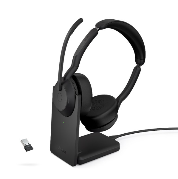 Jabra Evolve2 55 Stand Link380a UC Stereo Bluetooth ANC Headset inkl. Ladestation & Link380a USB-A B