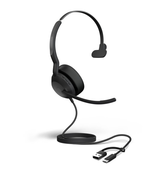 Jabra Evolve2 50 USB C/A UC ANC Mono Headset "ohne Bluetooth" mit USB-C auf USB-A Adapter