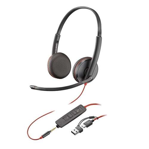 Poly Blackwire 3225 "USB-C auf USB-A Adapter" & 3,5mm Klinke Stereo Headset für UC/MS mit USB-C Stec