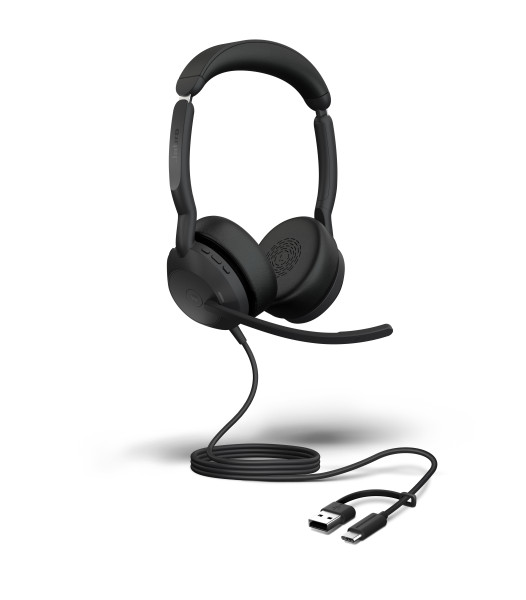 Jabra Evolve2 50 USB C/A MS Teams ANC Stereo Headset "ohne Bluetooth" mit USB-C auf USB-A Adapter