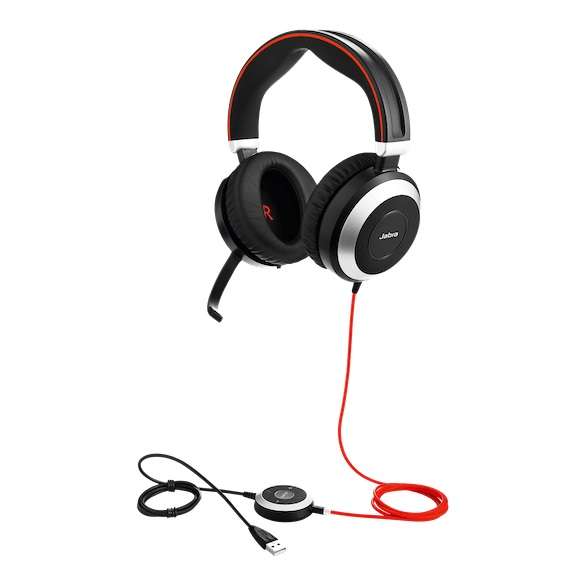 Jabra Evolve 80 UC Duo ANC USB & 3,5mm Klinke NC Headset mit Active Noise Cancellation, Busylight &
