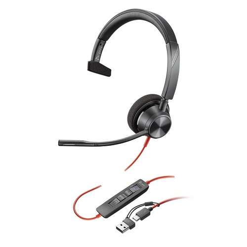 Poly Blackwire 3310 "USB-C auf USB-A Adapter" Mono Headset für UC mit USB-C Stecker