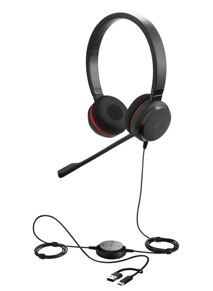 Jabra Evolve 30 II USB C/A & 3,5mm MS Teams Stereo Headset mit 3,5 mm Klinke & USB-C auf USB-A Adapt