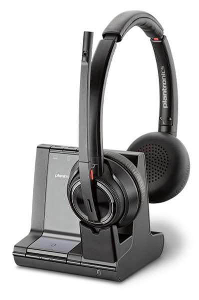 Poly Savi 8220-M Duo ANC Office DECT NC Headset mit Active Noise Cancellation für Festnetz, PC Softp